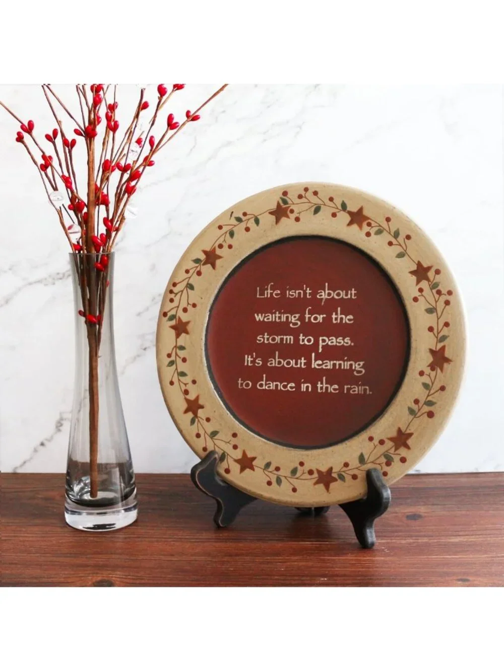 Vintage Decorative Wooden Plate - Dance in the Rain Art, Home Décor, 9.75